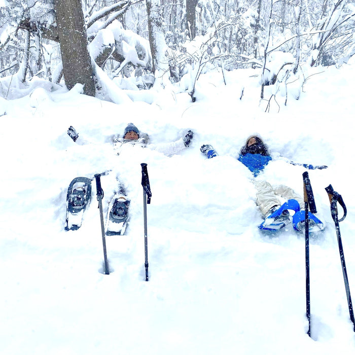 Snowshoe trekking in the snow forest where owls live / Sapporo